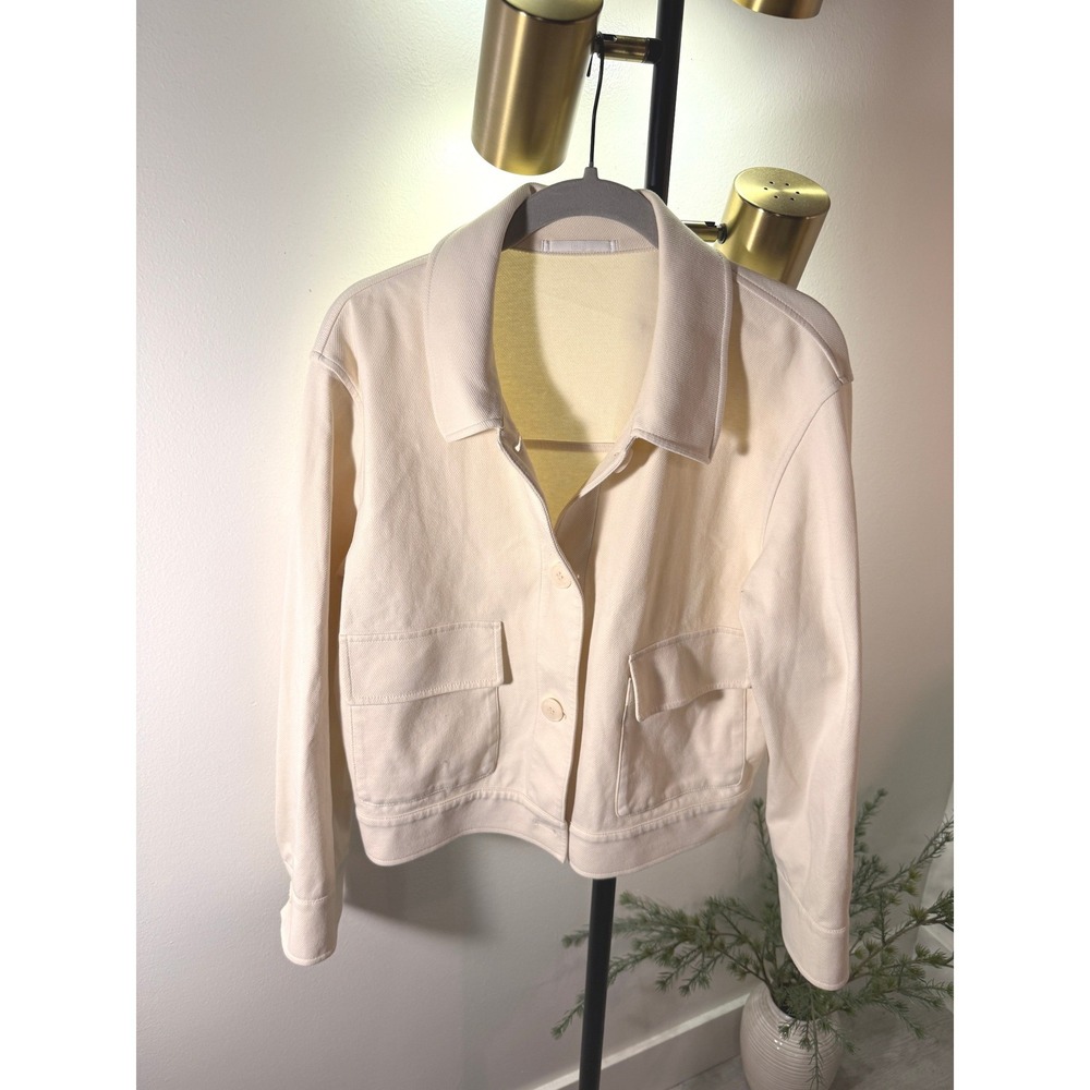 Uniqlo Women Boxy Double Pocket Light Crop Jacket Cream Small 211-469775